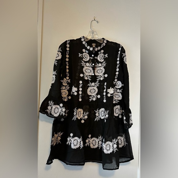 PQ Swim Embroidered Black White Sheer Cover Up Mini Dress XS/S - Picture 4 of 9